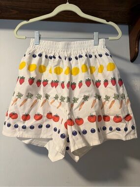 YLLW The Label Market Linen Shorts S Fruit Vegetable Print